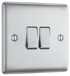 BG Nexus Metal Brushed Steel, 20A 16AX Double Switch, 2 Way