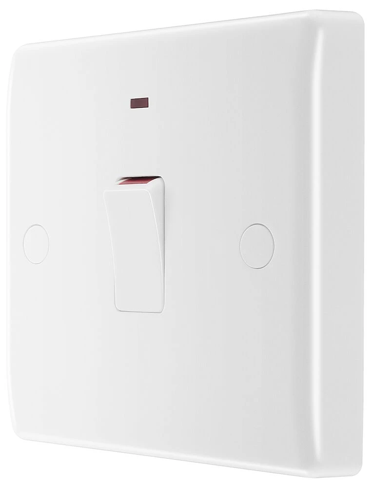 BG Nexus Series White Moulded 20A Double Pole Switch With LED Indicator And Flex Outlet