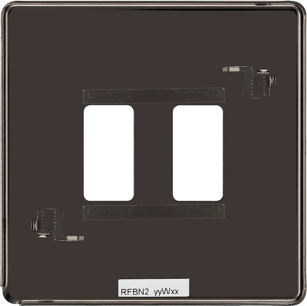 BG Grid Screwless Flatplate Square Front Plate 2 Module, Black Nickel