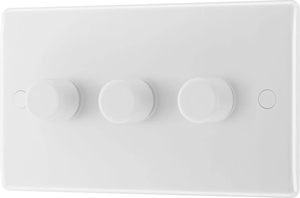 BG Nexus Series White Moulded Triple Dimmer Switch 2 Way, Trailing Edge 200W