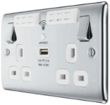 BG Nexus Metal Polished Chrome, 13A Double Switched Socket with Wi-Fi Extender, White Inserts