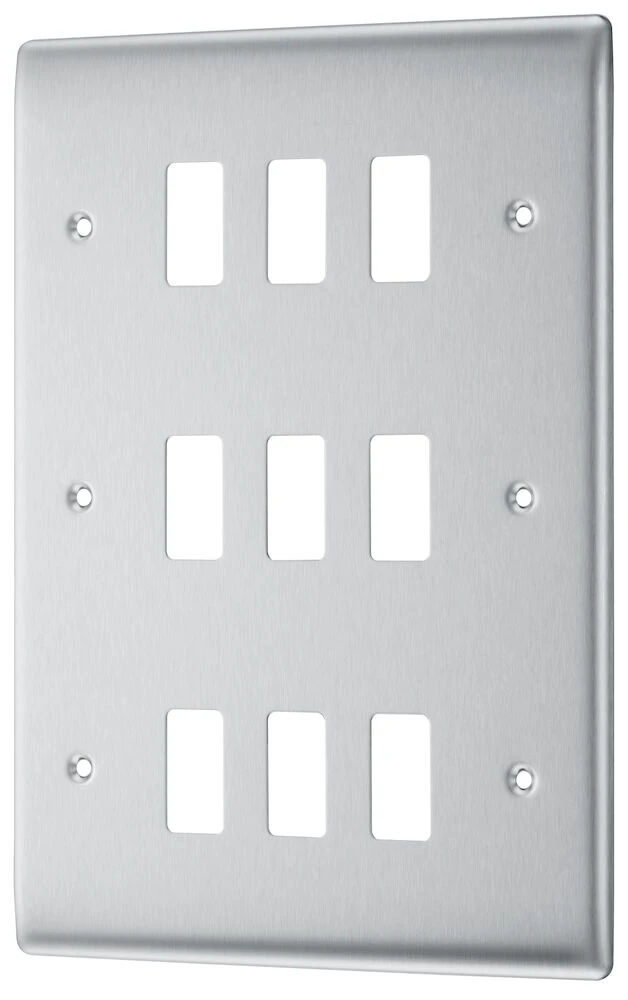 BG Grid Nexus Metal Square Front Plate 9 Module, Brushed Steel