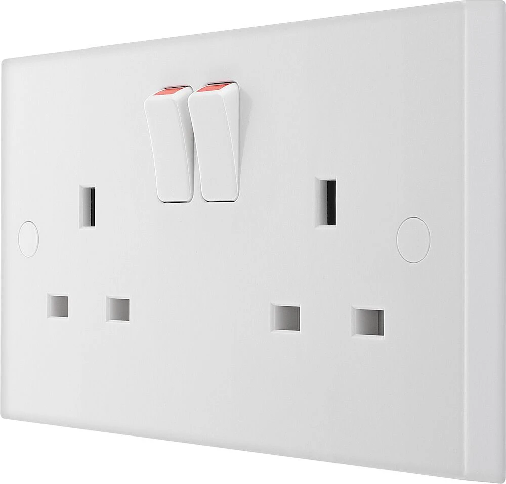 BG White Moulded Square Edge 13A Double Switched Socket
