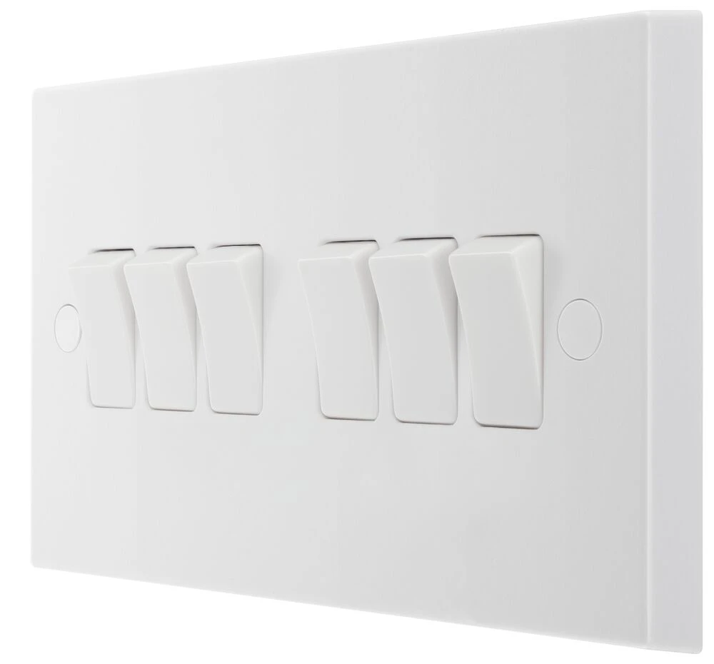 BG White Moulded Square Edge 20A 16AX 6 Gang Switch 2 Way