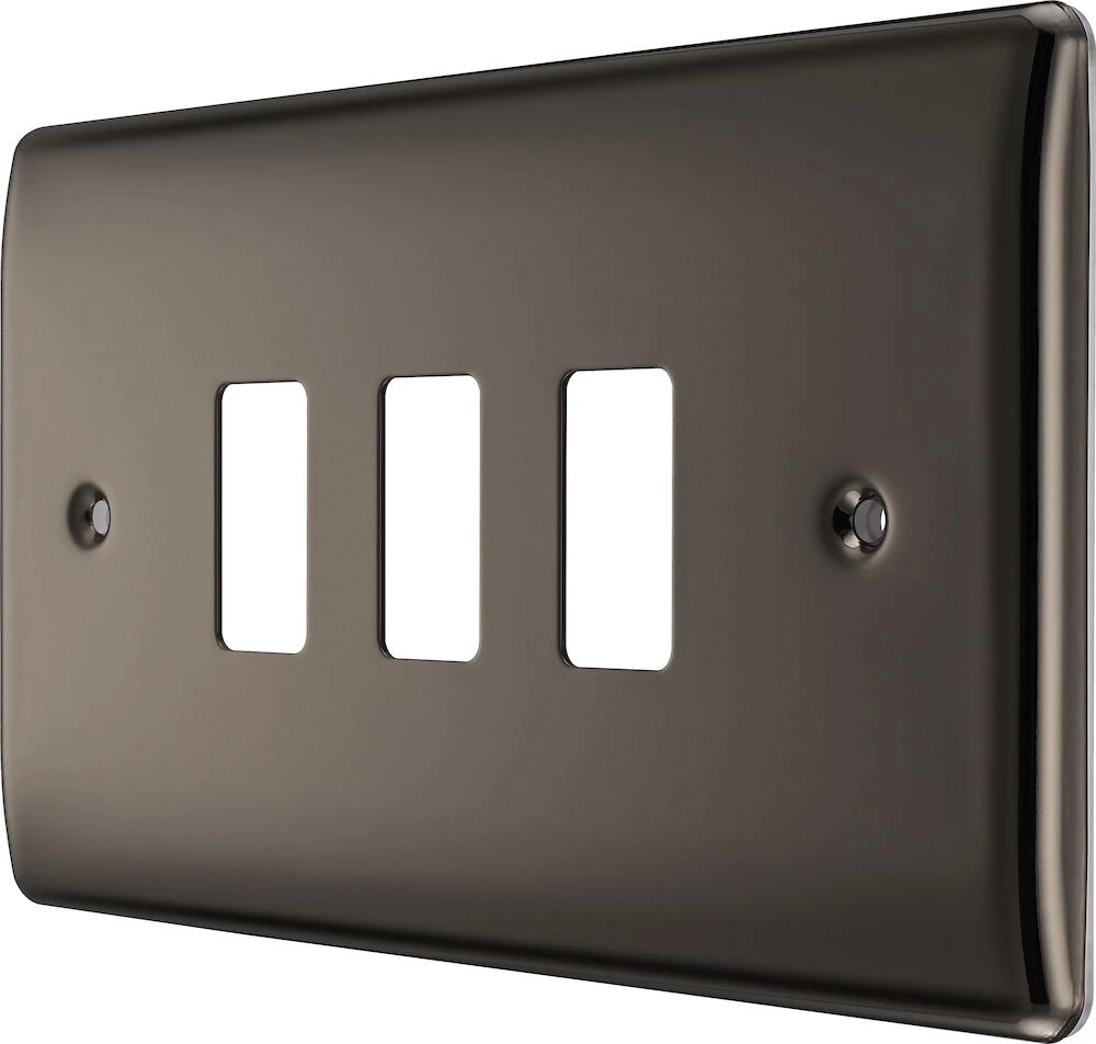 BG Grid Nexus Metal Rectangular Front Plate 3 Module, Black Nickel