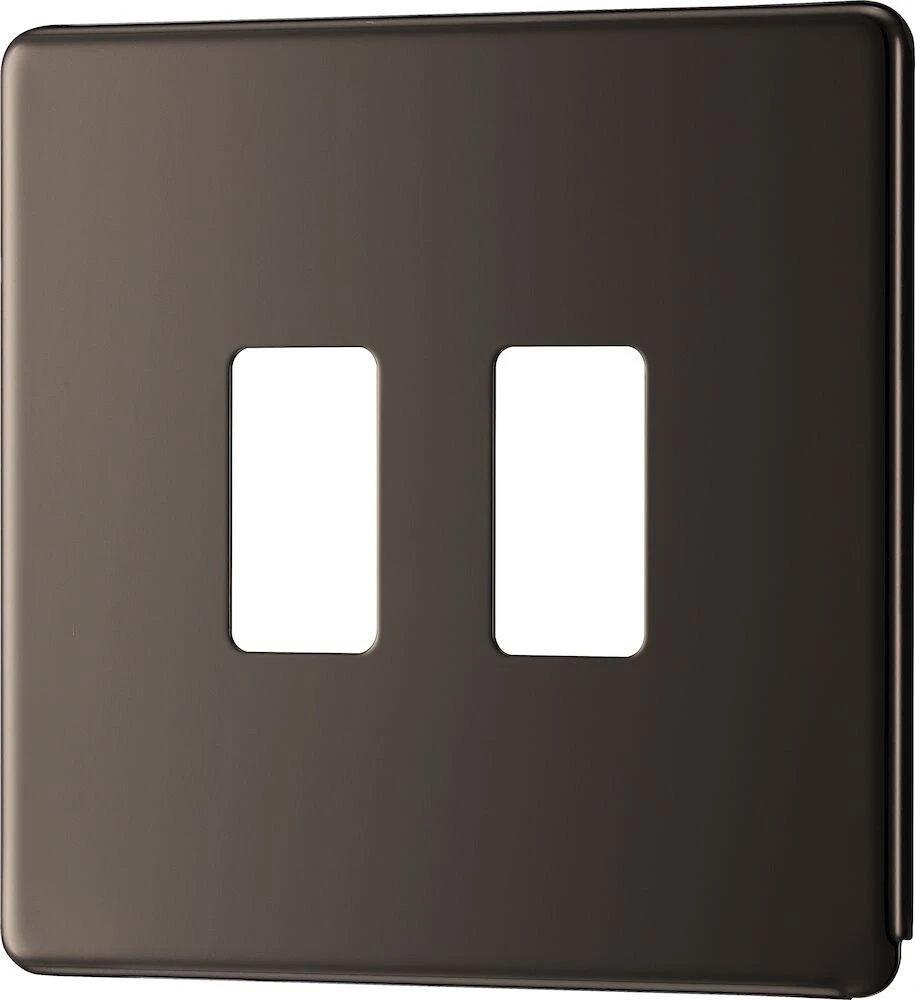 BG Grid Screwless Flatplate Square Front Plate 2 Module, Black Nickel