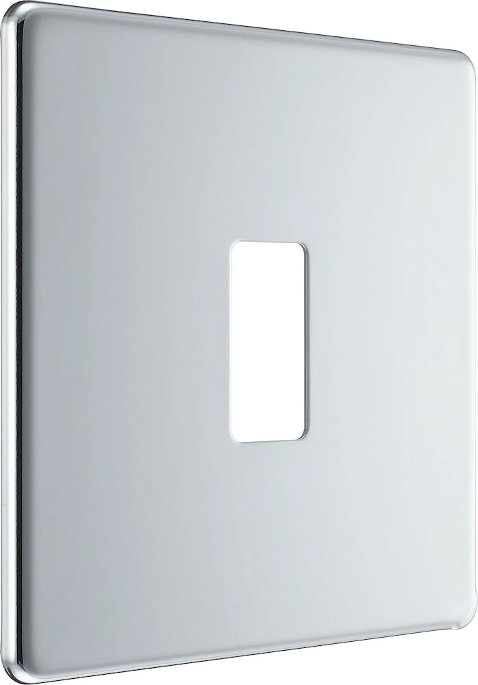 BG Grid Screwless Flatplate Square Front Plate 1 Module, Polished Chrome