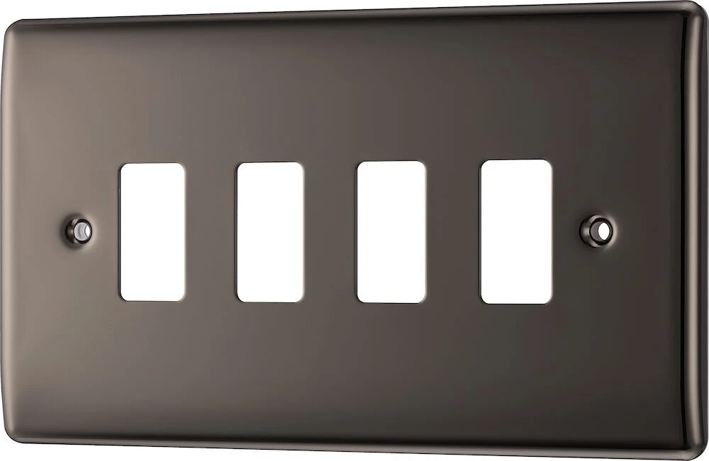 BG Grid Nexus Metal Rectangular Front Plate 4 Module, Black Nickel