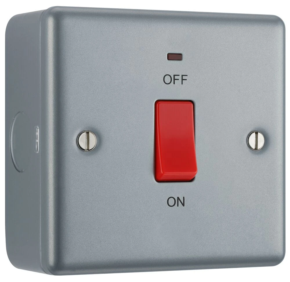 BG Metal Clad 45A Square Plate Double Pole Switch With LED Indicator