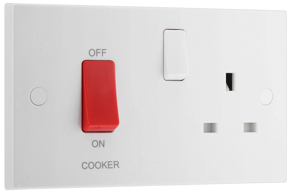 BG White Moulded Square Edge 45A Cooker Control Unit with 13A Socket