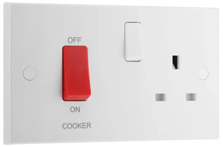 BG White Moulded Square Edge 45A Cooker Control Unit with 13A Socket