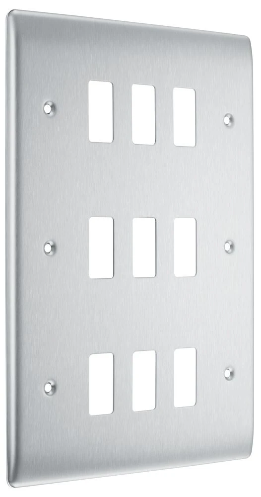 BG Grid Nexus Metal Square Front Plate 9 Module, Brushed Steel