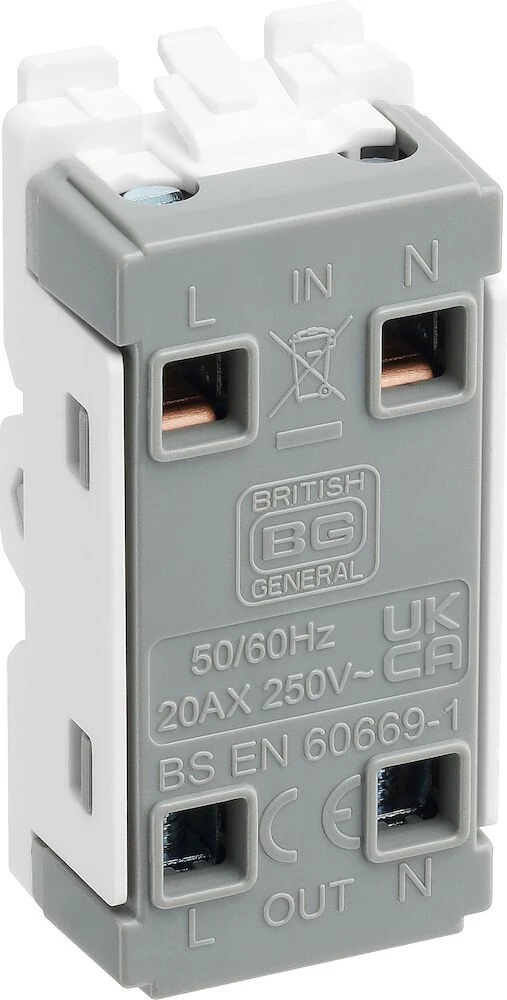 BG Grid 20A Switch Module Double Pole, LED Indicator, White
