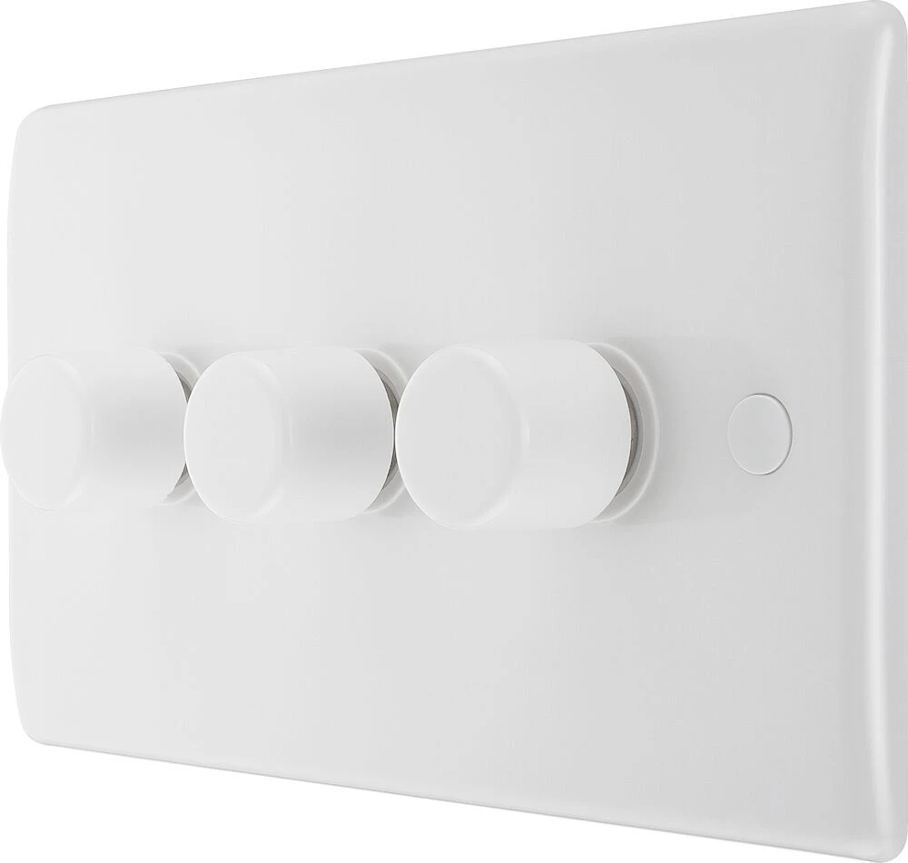 BG Nexus Series White Moulded Triple Dimmer Switch 2 Way, Trailing Edge 200W