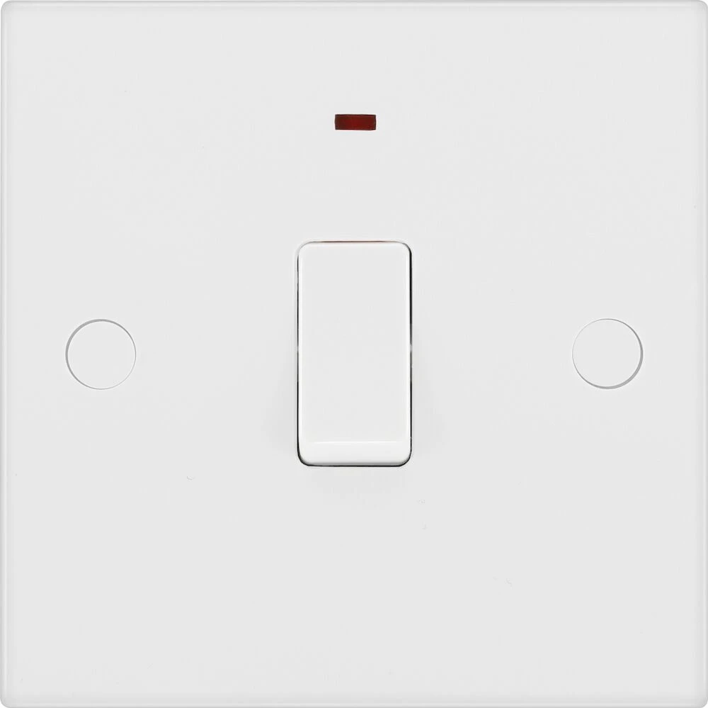 BG White Moulded Square Edge 20A Double Pole Switch with LED Indicator