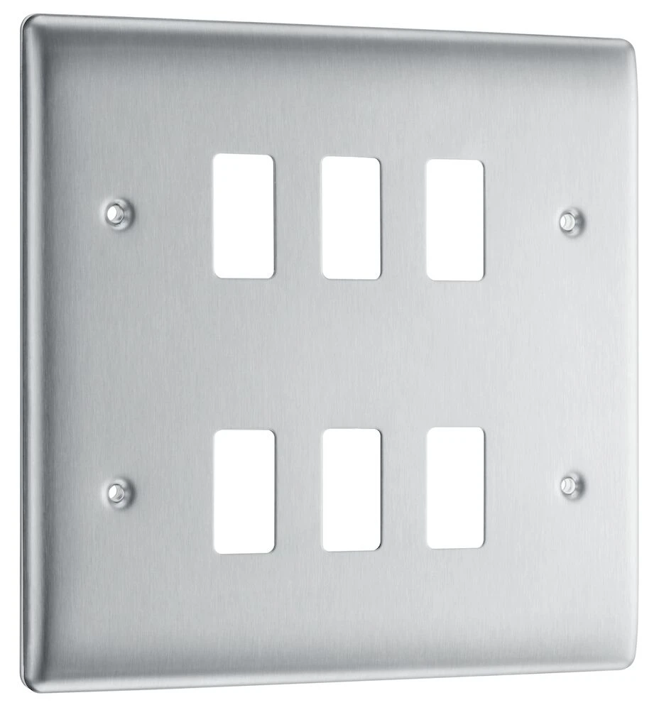BG Grid Nexus Metal Square Front Plate 6 Module, Brushed Steel
