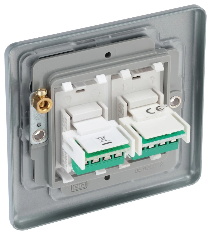 BG Metal Clad Double RJ45 Telephone Socket, IDC Type