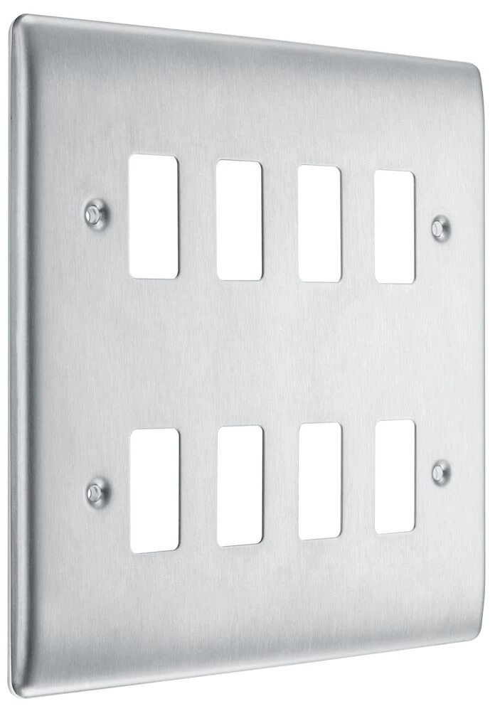BG Grid Nexus Metal Square Front Plate 8 Module, Brushed Steel