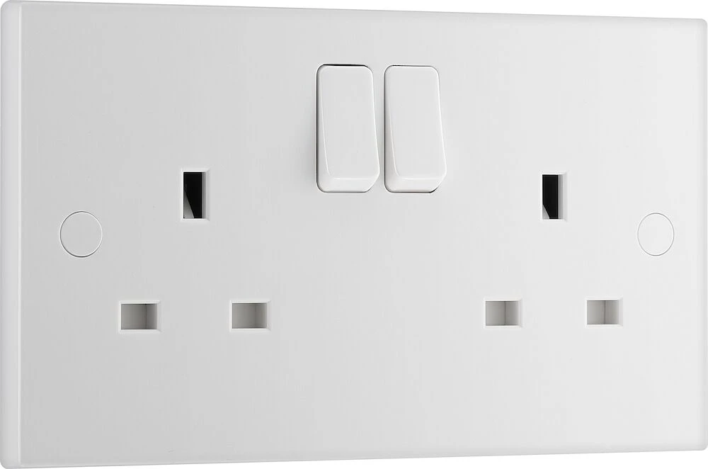 BG White Moulded Square Edge 13A Double Switched Socket