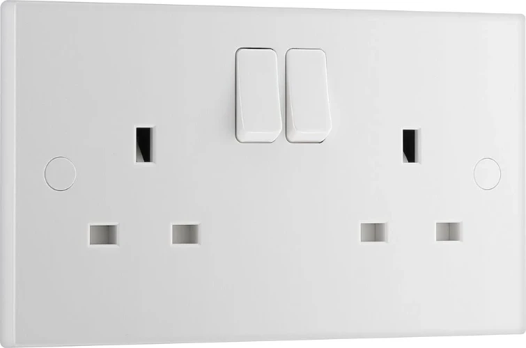 BG White Moulded Square Edge 13A Double Switched Socket
