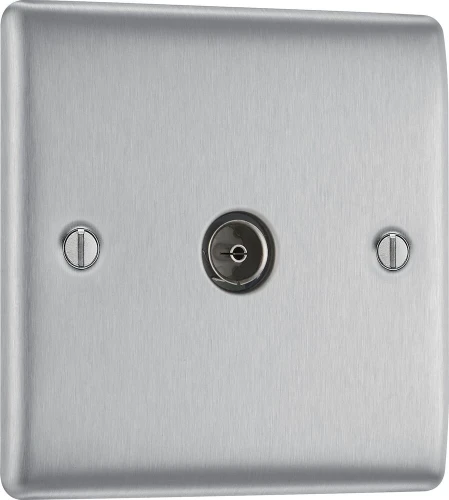 BG Nexus Metal Brushed Steel, Single Co-Ax Aerial Socket for TV or FM