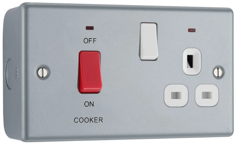 BG Metal Clad 45A Cooker Control Unit With 13A Socket And LED Indicators, Black Inserts