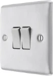 BG Nexus Metal Brushed Steel, 20A 16AX Double Switch, 2 Way