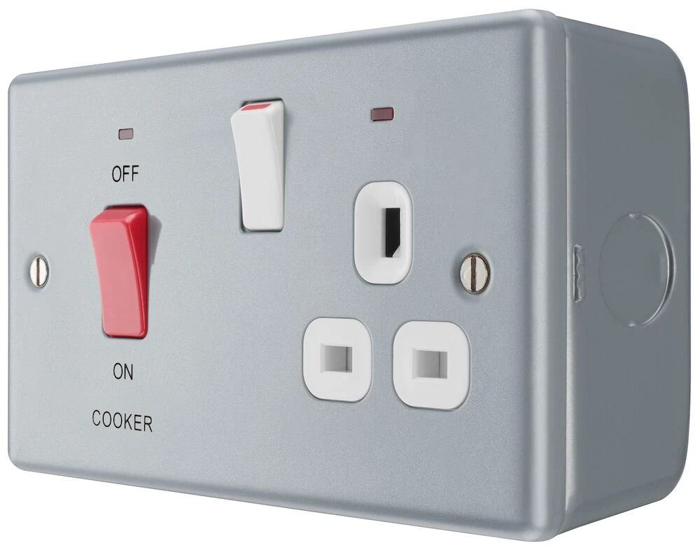 BG Metal Clad 45A Cooker Control Unit With 13A Socket And LED Indicators, Black Inserts