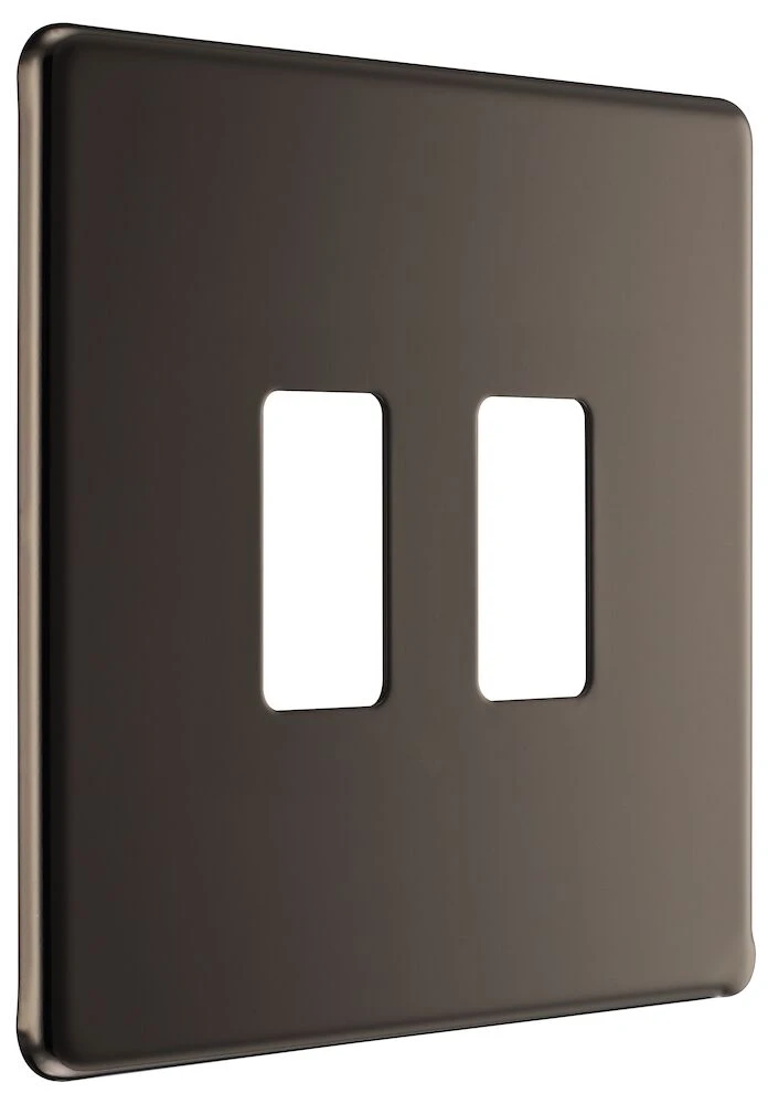 BG Grid Screwless Flatplate Square Front Plate 2 Module, Black Nickel