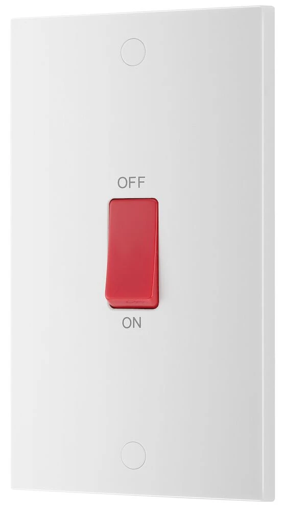 BG White Moulded Square Edge 45A Large Plate Double Pole Switch