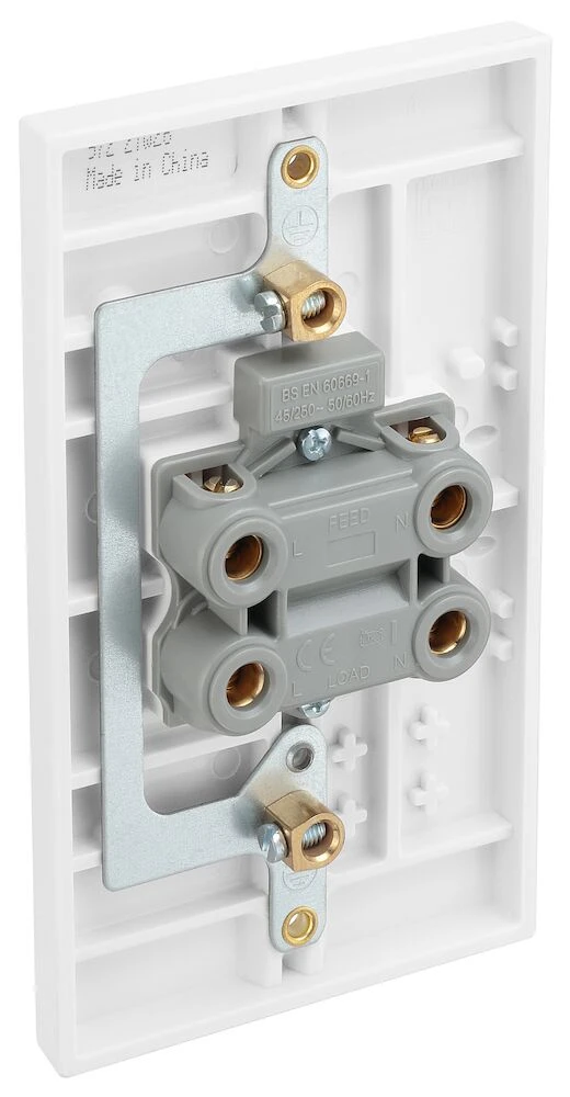 BG White Moulded Square Edge 45A Large Plate Double Pole Switch with LED Indicator