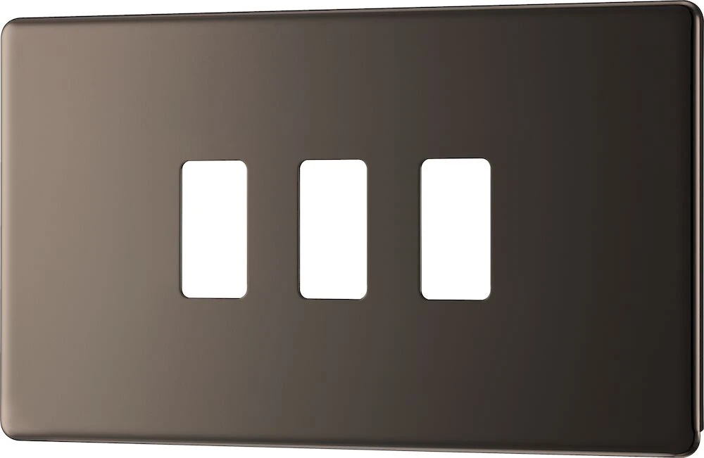 BG Grid Screwless Flatplate Rectangular Front Plate 3 Module, Black Nickel