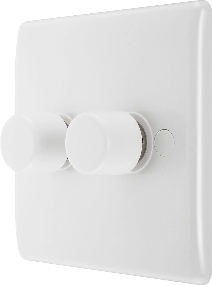 BG Nexus Series White Moulded Double Dimmer Switch 2 Way, Trailing Edge 200W