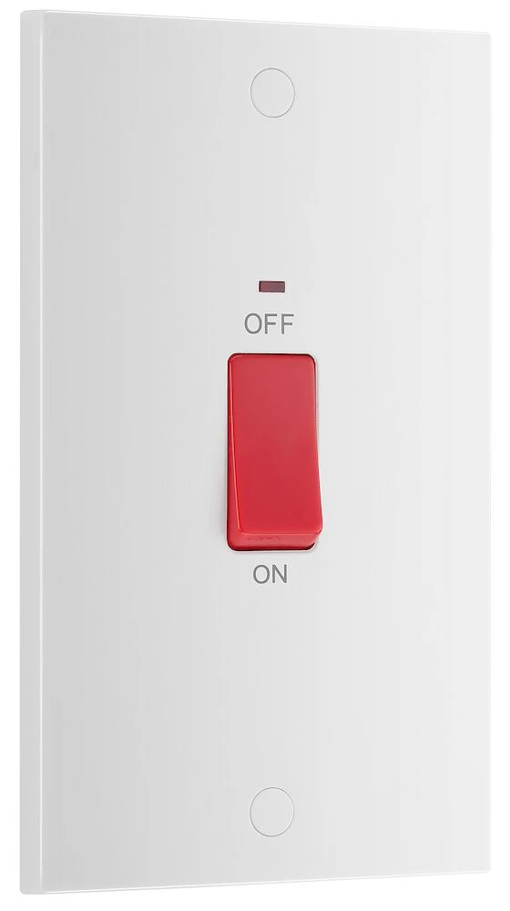 BG White Moulded Square Edge 45A Large Plate Double Pole Switch with LED Indicator