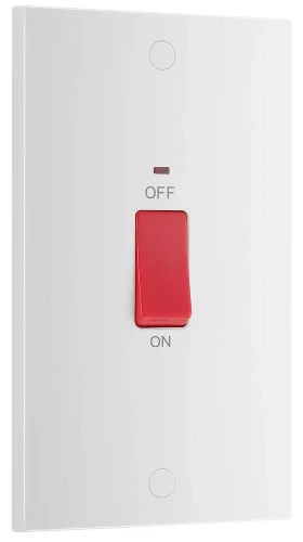BG White Moulded Square Edge 45A Large Plate Double Pole Switch with LED Indicator