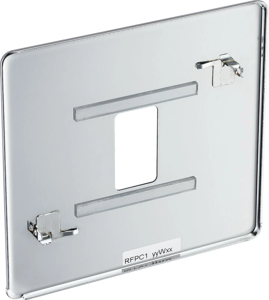 BG Grid Screwless Flatplate Square Front Plate 1 Module, Polished Chrome