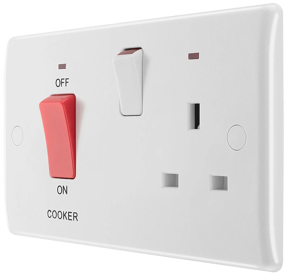 BG Nexus Series White Moulded 45A Cooker Control Unit With 13A Socket And LED Indicators