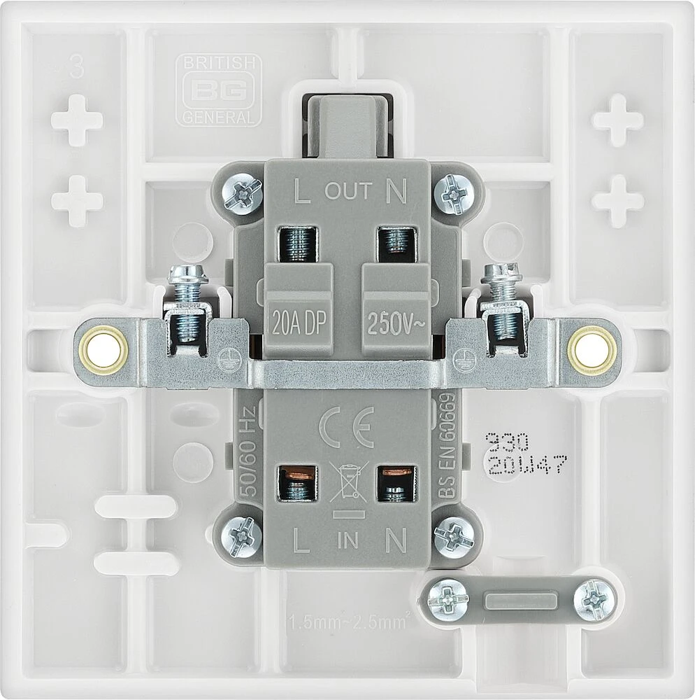 BG White Moulded Square Edge 20A Double Pole Switch