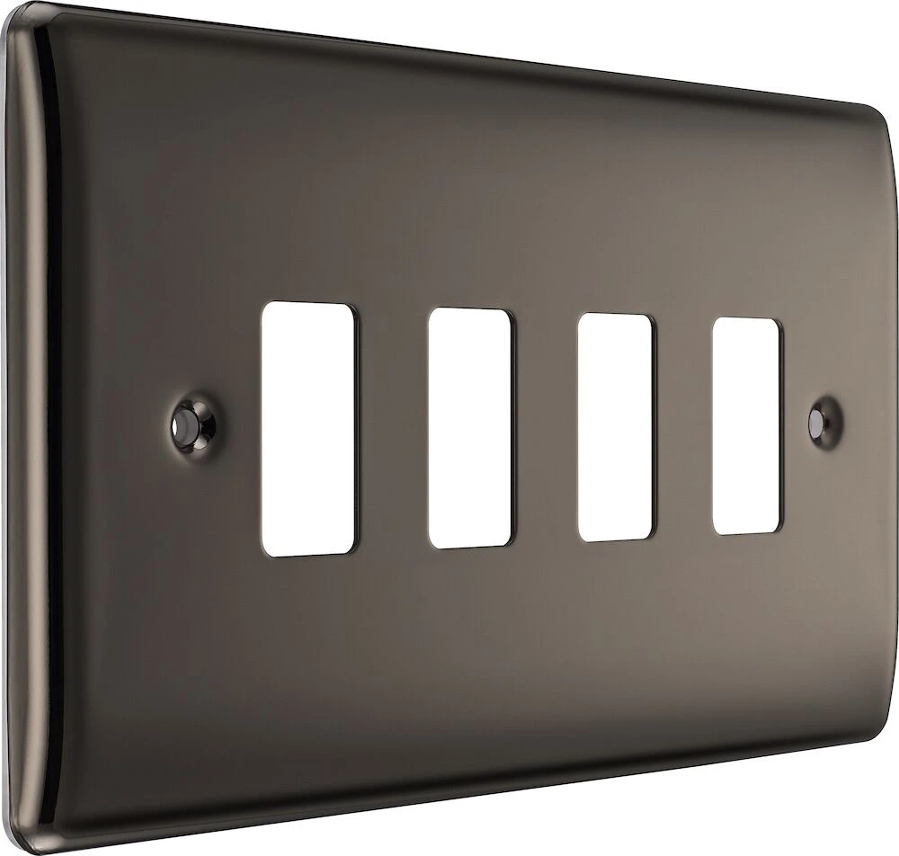 BG Grid Nexus Metal Rectangular Front Plate 4 Module, Black Nickel