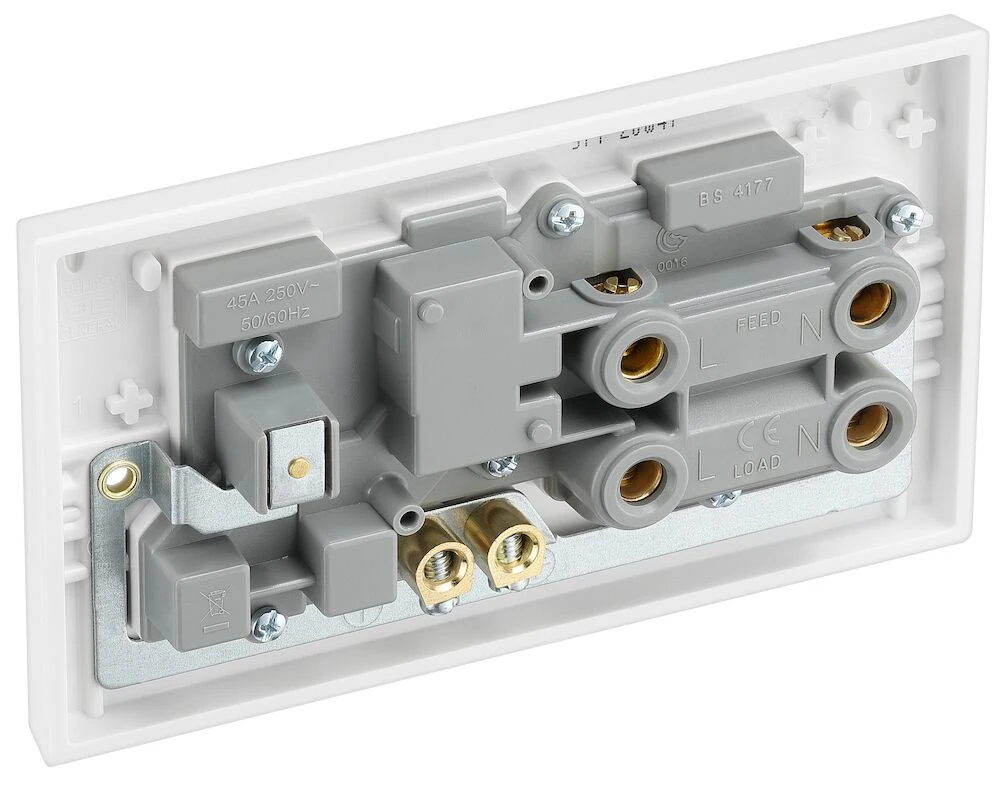 BG White Moulded Square Edge 45A Cooker Control Unit with 13A Socket