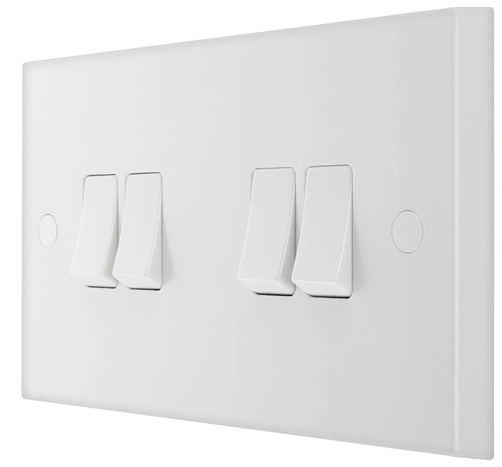 BG White Moulded Square Edge 20A 16AX Quadruple Switch 2 Way