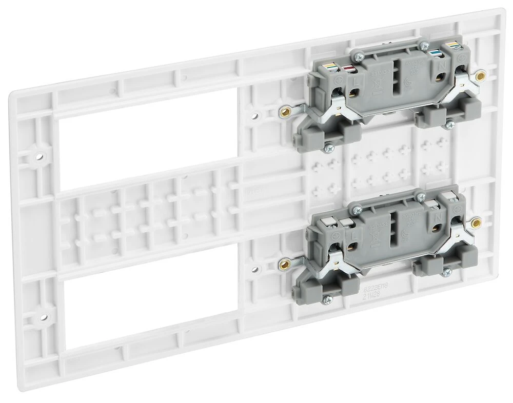 BG Nexus Series White Moulded Combination Plate  2 x 13A Switched Socket + 8 Module Aperture