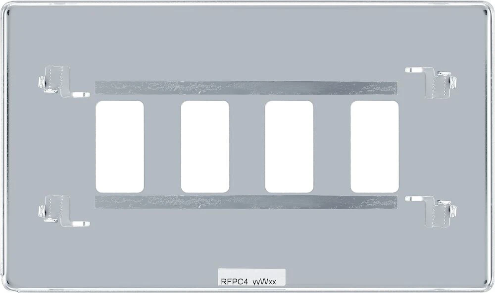 BG Grid Screwless Flatplate Rectangular Front Plate 4 Module, Polished Chrome