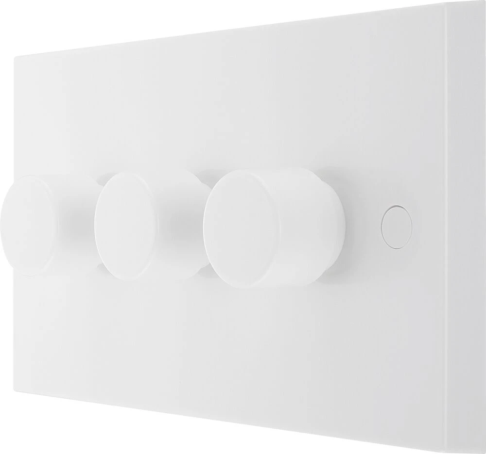 BG White Moulded Square Edge Triple Dimmer Switch 2 Way, Trailing Edge 200W