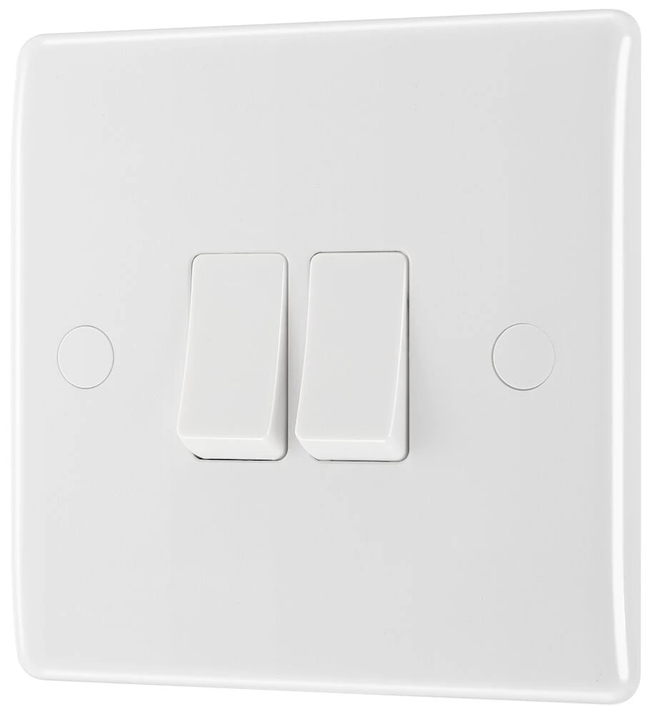 BG Nexus Series White Moulded 20A 16AX Double Switch 2 Way