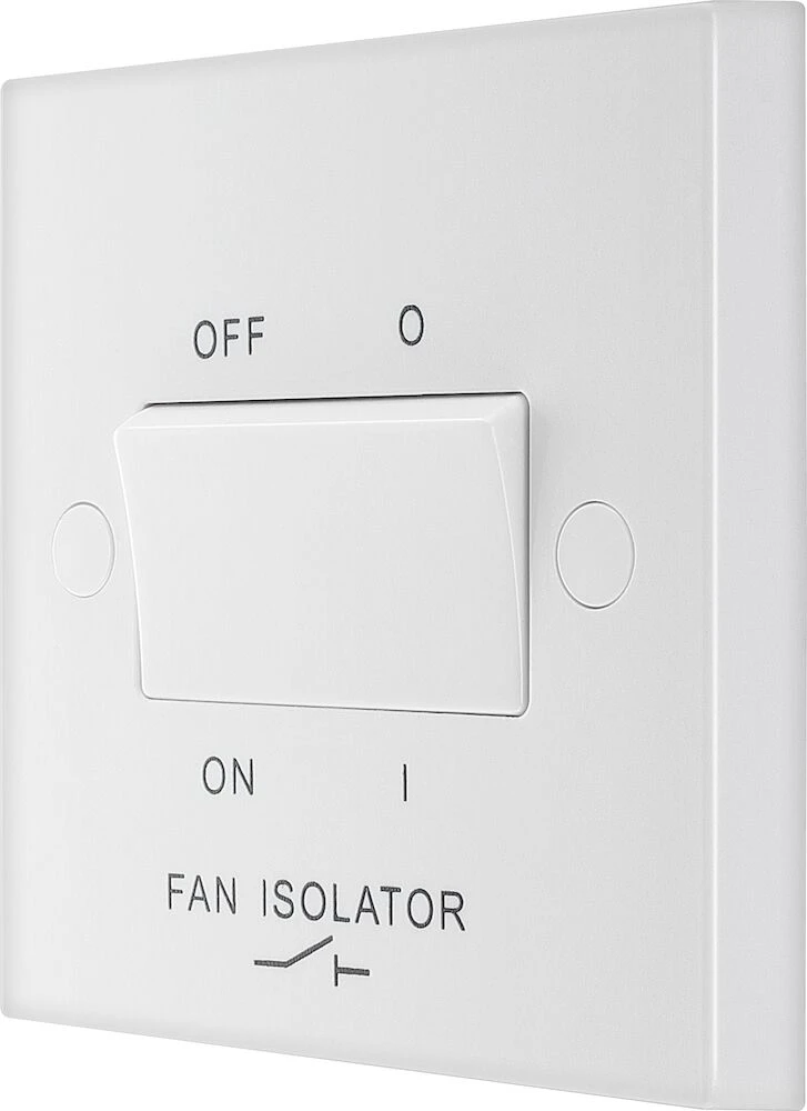 BG White Moulded Square Edge 10A Triple Pole Fan Isolator Switch
