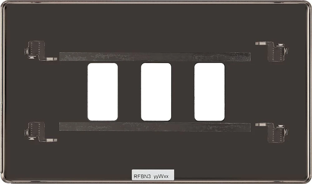 BG Grid Screwless Flatplate Rectangular Front Plate 3 Module, Black Nickel