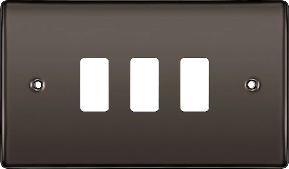 BG Grid Nexus Metal Rectangular Front Plate 3 Module, Black Nickel