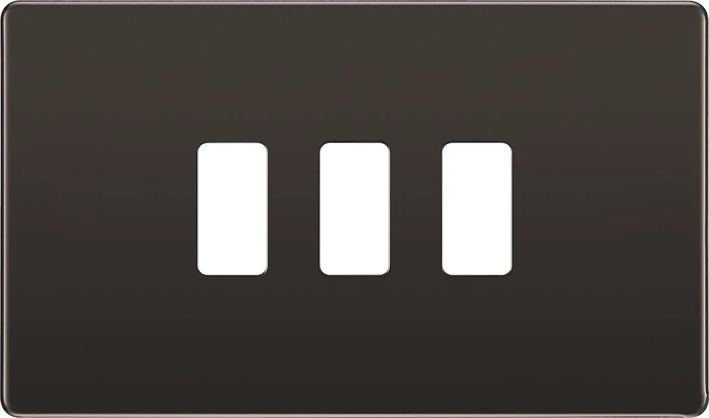 BG Grid Screwless Flatplate Rectangular Front Plate 3 Module, Black Nickel