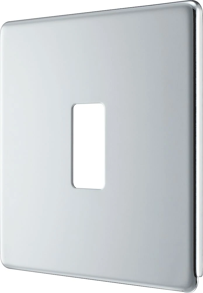 BG Grid Screwless Flatplate Square Front Plate 1 Module, Polished Chrome